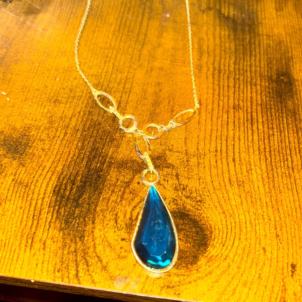 Nordstrom Silver With Bright Blue Stone Pendant and Rhinestone Necklace - Picture 3 of 4